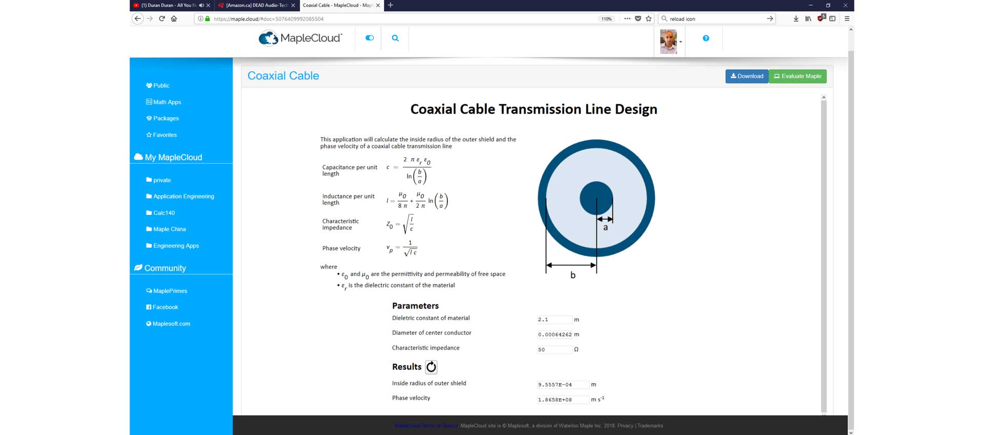 Web-Based coaxial cable transmission line design