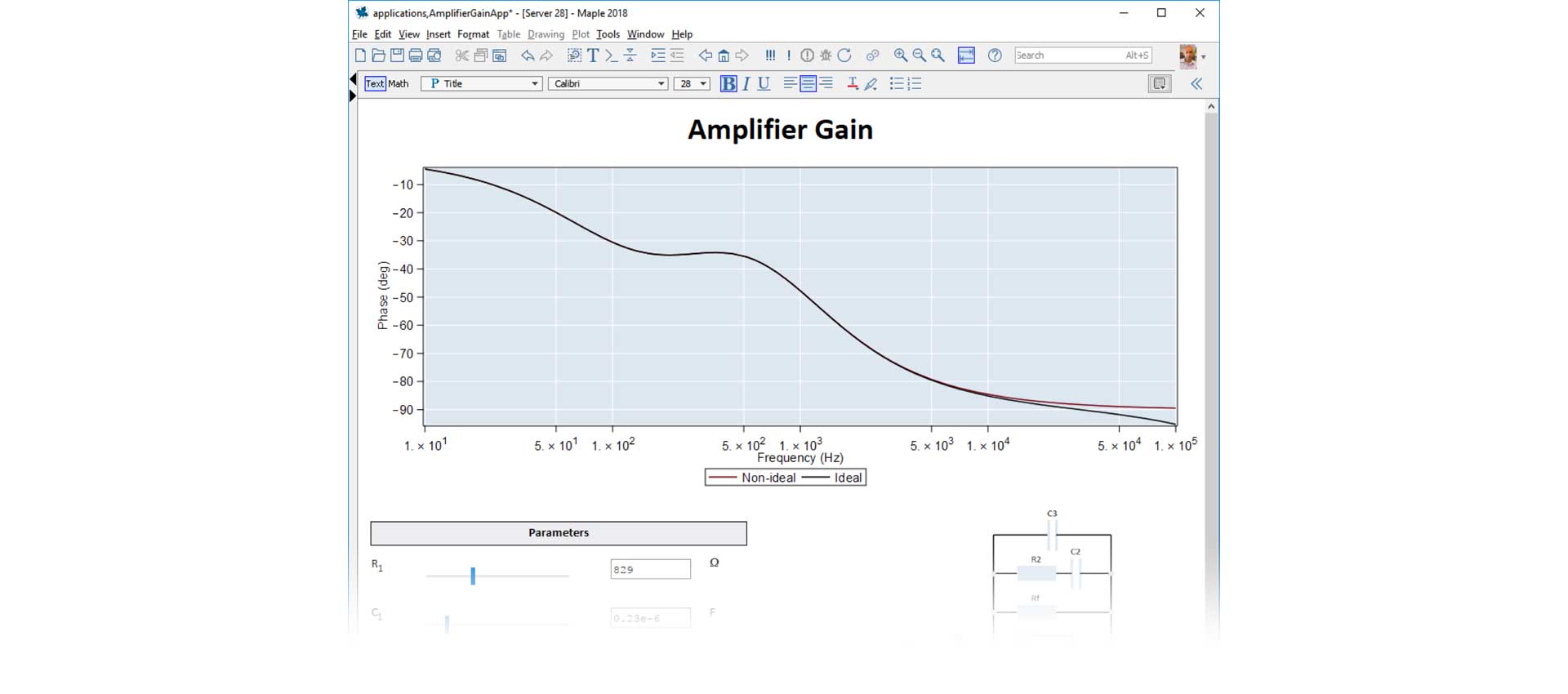 Deployable application for analyzing the gain of an amplifier
