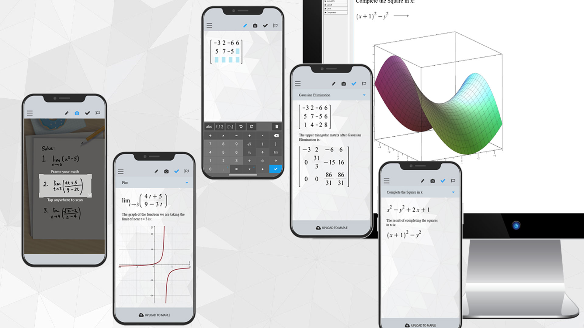 Phones showing Maple Calculator App functionality